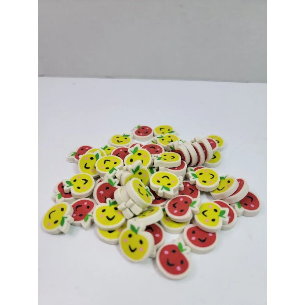 Lot of 60 Mini Fruit Erasers Smiley Apple Lemon Kawaii Teacher School Party...